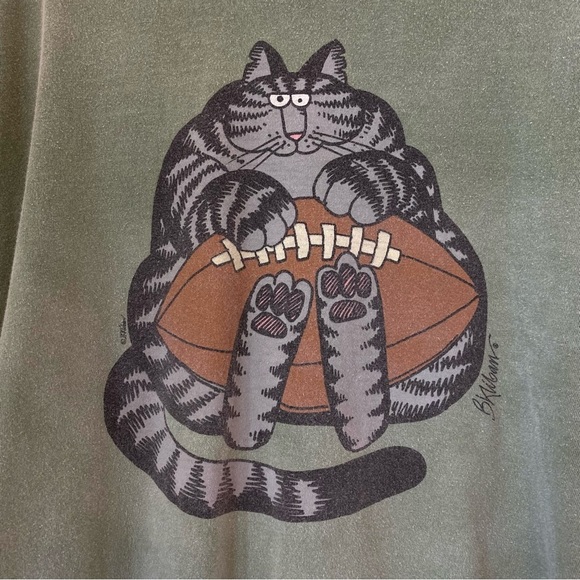 RARE Crazy Shirts Kliban Cat Football Tee Shirt Green Ti Leaf Dyed Leaf Large - Picture 7 of 12